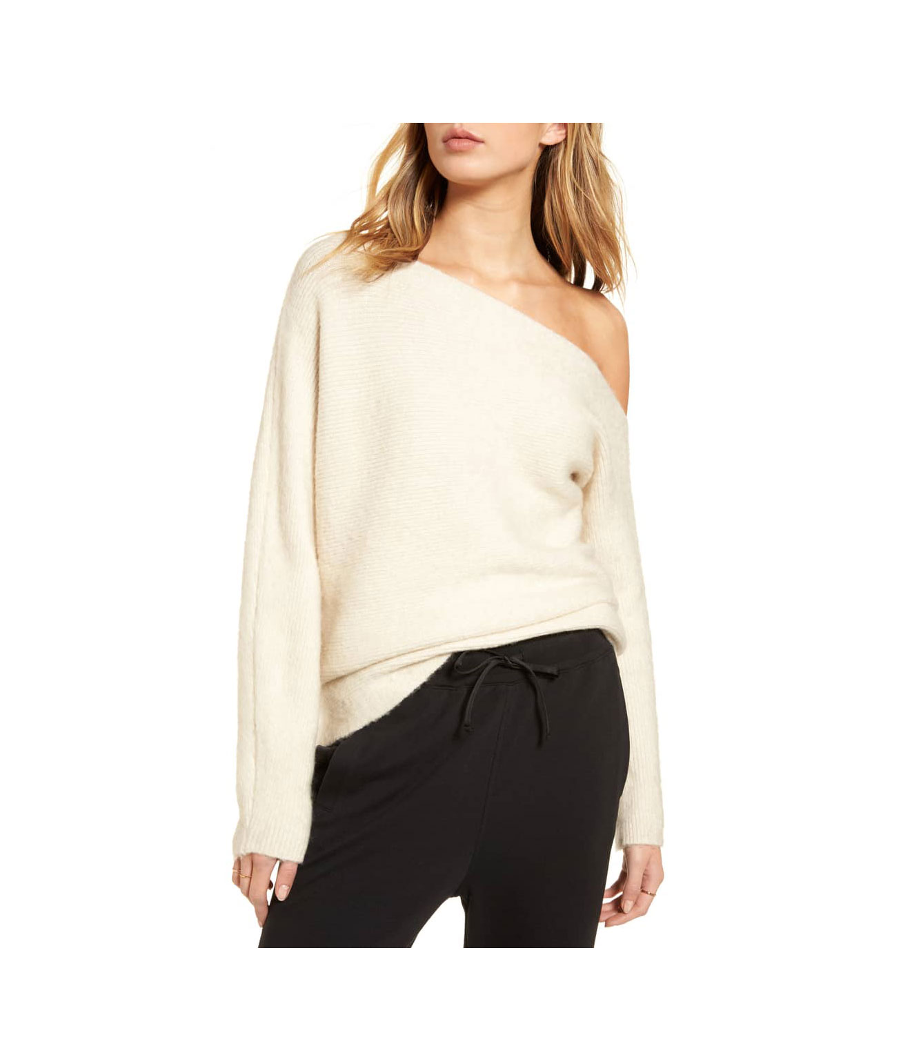 Treasure & Bond One-Shoulder Ribbed Sweater